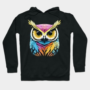 t-shirt design, colorful owl with yellow eyes on a black background, an airbrush painting Hoodie